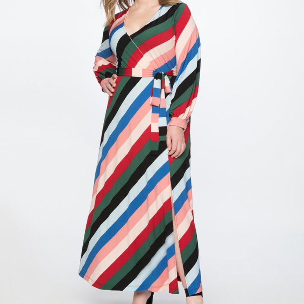 Eloquii Striped Wrap Maxi Dress